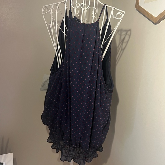 Eclair NEW Clip Dot Button Up Front Sleeveless Blouse Ruffle Hem Navy/Red Sz 3X - Picture 5 of 5